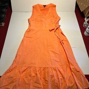 TALBOTS Women's Wrap Sundress Orange/Peach Ties At Side Ruffled Hem Size 12